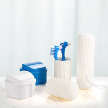 Load image into Gallery viewer, Denture Case Kit, 2 Denture Bath Cups with 2 Denture Brush &amp; 2 Portable Toothbrush Box,
