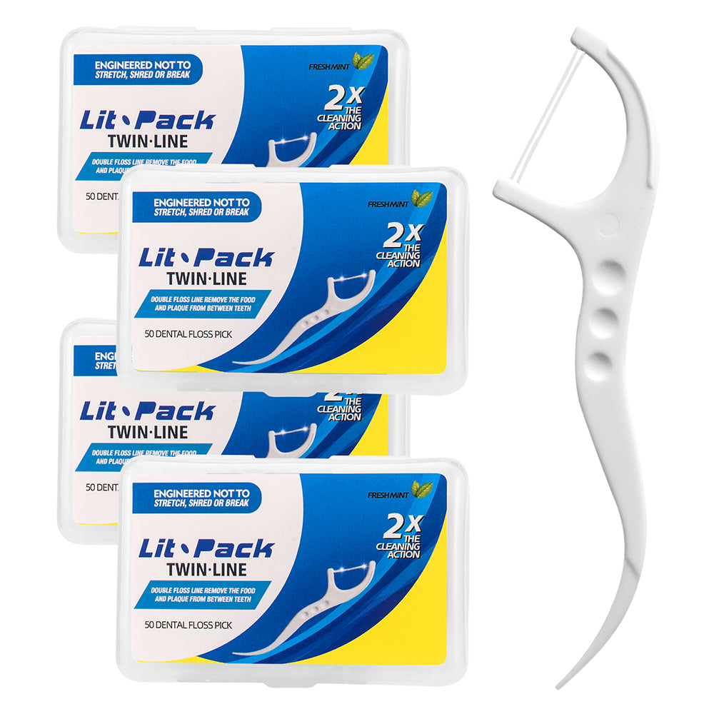 •	Twin-Line Dental Floss Picks Fresh Mint Favor 4 Portable Cases/200 pcs